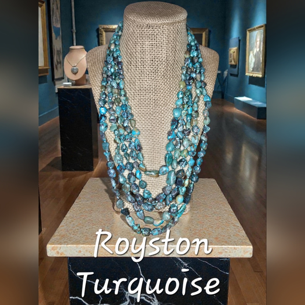 Vtg Royston Turquoise 5 Strand Sterling Necklace